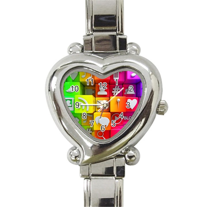 Colorful 3d Social Media Heart Italian Charm Watch