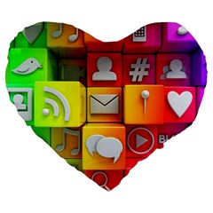 Colorful 3d Social Media Large 19  Premium Flano Heart Shape Cushions by BangZart