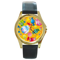 Sweets And Sugar Candies Vector  Round Gold Metal Watch by BangZart