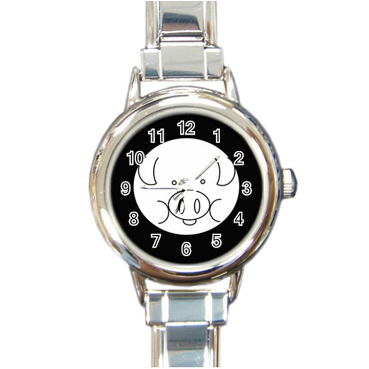 Pig Logo Round Italian Charm Watch