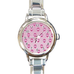 Alien Pattern Pink Round Italian Charm Watch by BangZart