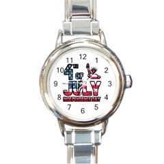 4th Of July Independence Day Round Italian Charm Watch by Valentinaart