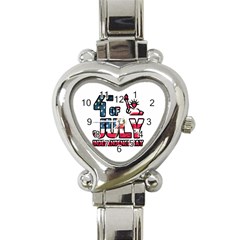 4th Of July Independence Day Heart Italian Charm Watch by Valentinaart