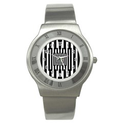 Black Stripes Endless Window Stainless Steel Watch by designworld65