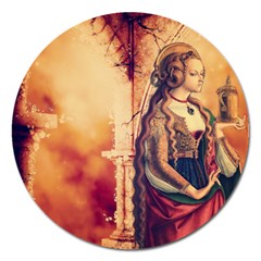 Fantasy Art Painting Magic Woman  Magnet 5  (round) by paulaoliveiradesign