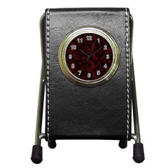 Dark Red Flourish Pen Holder Desk Clocks by gatterwe