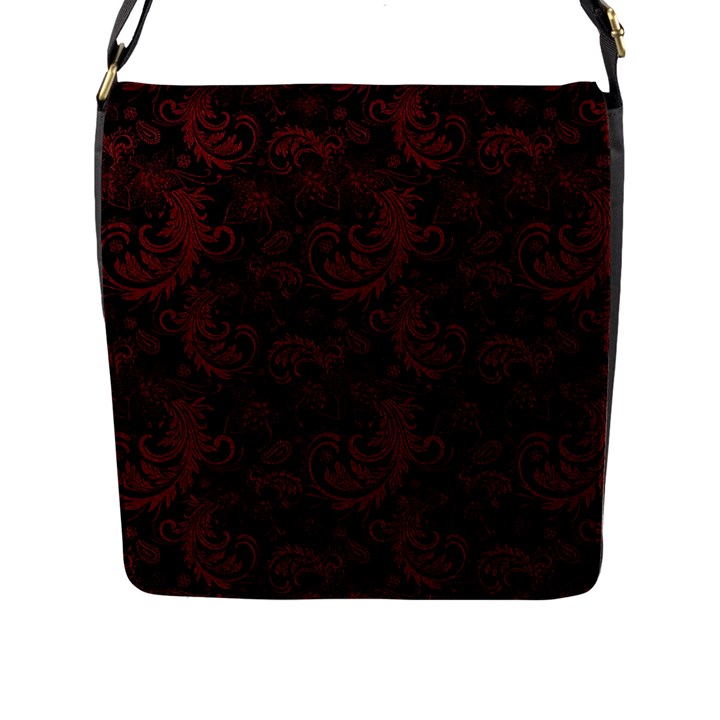 Dark Red Flourish Flap Messenger Bag (L) 