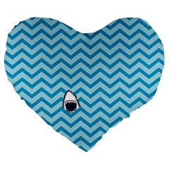 Chevron Shark Pattern Large 19  Premium Flano Heart Shape Cushions by emilyzragz