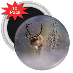 Santa Claus Reindeer In The Snow 3  Magnets (10 Pack)  by gatterwe