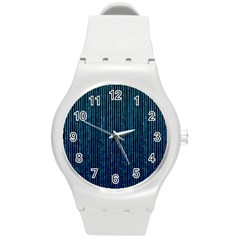 Stylish Abstract Blue Strips Round Plastic Sport Watch (m) by gatterwe