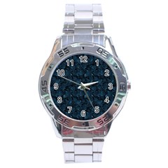 Blue Flower Glitter Look Stainless Steel Analogue Watch by gatterwe