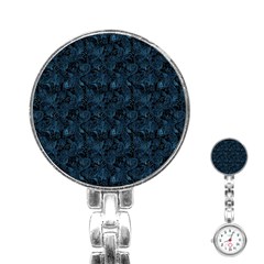 Blue Flower Glitter Look Stainless Steel Nurses Watch by gatterwe