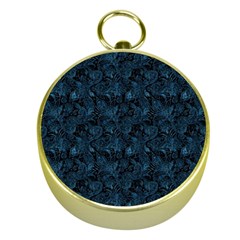 Blue Flower Glitter Look Gold Compasses by gatterwe