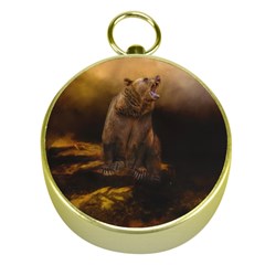 Roaring Grizzly Bear Gold Compasses by gatterwe