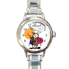 Owl That Hates Summer T Shirt Round Italian Charm Watch by AmeeaDesign