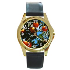 Orange Tree Round Gold Metal Watch by Valentinaart