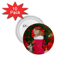 Christmas, Funny Kitten With Gifts 1 75  Buttons (10 Pack) by FantasyWorld7