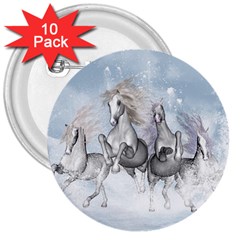 Awesome Running Horses In The Snow 3  Buttons (10 Pack)  by FantasyWorld7