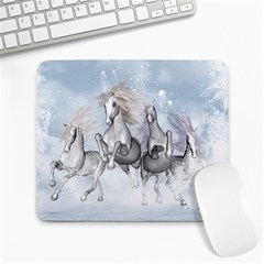 Awesome Running Horses In The Snow Large Mousepads by FantasyWorld7