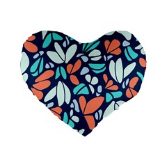 Blue Tossed Flower Floral Standard 16  Premium Heart Shape Cushions by Mariart