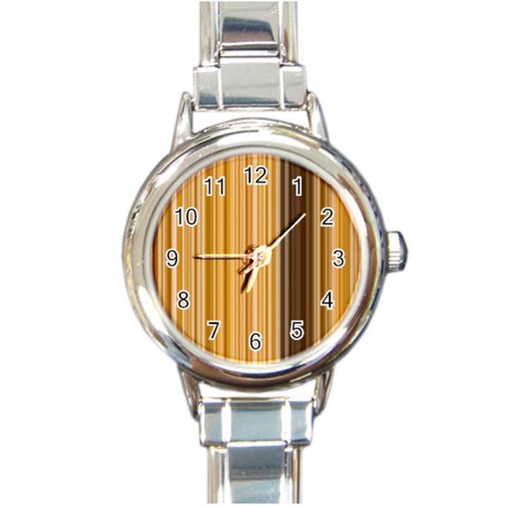 Brown Verticals Lines Stripes Colorful Round Italian Charm Watch