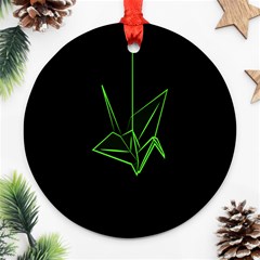 Origami Light Bird Neon Green Black Round Ornament (two Sides) by Mariart