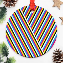 Lines Chevron Yellow Pink Blue Black White Cute Round Ornament (two Sides) by Mariart