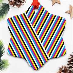 Lines Chevron Yellow Pink Blue Black White Cute Snowflake Ornament (two Sides) by Mariart