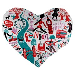 London Illustration City Large 19  Premium Flano Heart Shape Cushions by Mariart