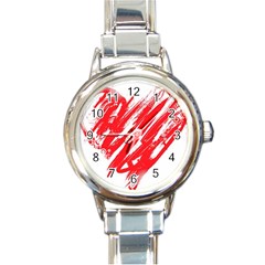 Valentines Day Heart Modern Red Polka Round Italian Charm Watch by Mariart