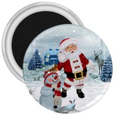 Funny Santa Claus With Snowman 3  Magnets by FantasyWorld7