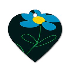 Whimsical Blue Flower Green Sexy Dog Tag Heart (two Sides) by Mariart