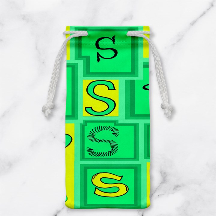 Letter Huruf S Sign Green Yellow Jewelry Bag