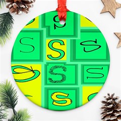 Letter Huruf S Sign Green Yellow Round Ornament (two Sides) by Mariart