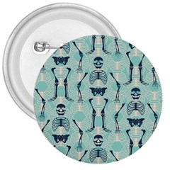 Skull Skeleton Repeat Pattern Subtle Rib Cages Bone Monster Halloween 3  Buttons by Mariart