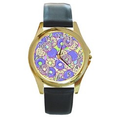 Donuts Pattern Round Gold Metal Watch by ValentinaDesign