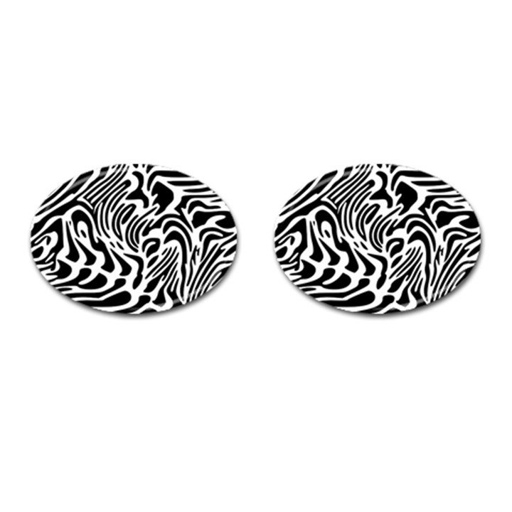 Psychedelic Zebra Black White Line Cufflinks (Oval)