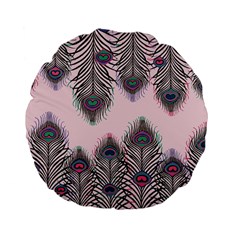 Peacock Feather Pattern Pink Love Heart Standard 15  Premium Flano Round Cushions by Mariart