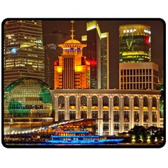 Shanghai Skyline Architecture Double Sided Fleece Blanket (medium)  by BangZart