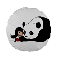 Girl And Panda Standard 15  Premium Flano Round Cushions by Valentinaart