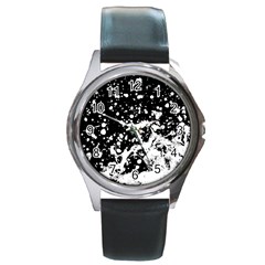 Black And White Splash Texture Round Metal Watch by dflcprints