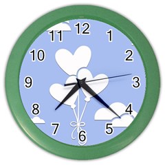 Clouds Sky Air Balloons Heart Blue Color Wall Clocks by Nexatart