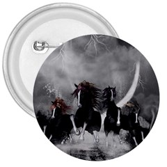 Awesome Wild Black Horses Running In The Night 3  Buttons by FantasyWorld7