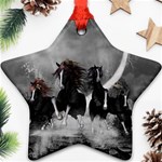 Awesome Wild Black Horses Running In The Night Ornament (Star) Front