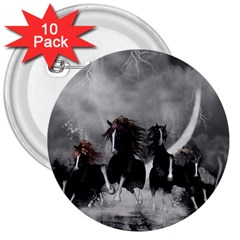 Awesome Wild Black Horses Running In The Night 3  Buttons (10 Pack)  by FantasyWorld7