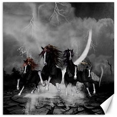 Awesome Wild Black Horses Running In The Night Canvas 20  X 20   by FantasyWorld7