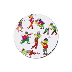 Golfers Athletes Rubber Coaster (round)  by Nexatart