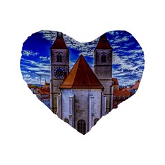 Steeple Church Building Sky Great Standard 16  Premium Flano Heart Shape Cushions by Nexatart