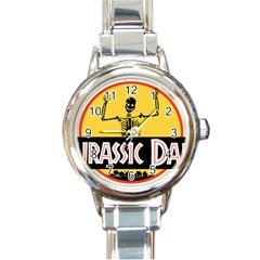 Jurassic Dad Dinosaur Skeleton Funny Birthday Gift Round Italian Charm Watch by PodArtist