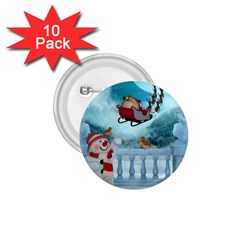 Christmas Design, Santa Claus With Reindeer In The Sky 1 75  Buttons (10 Pack) by FantasyWorld7